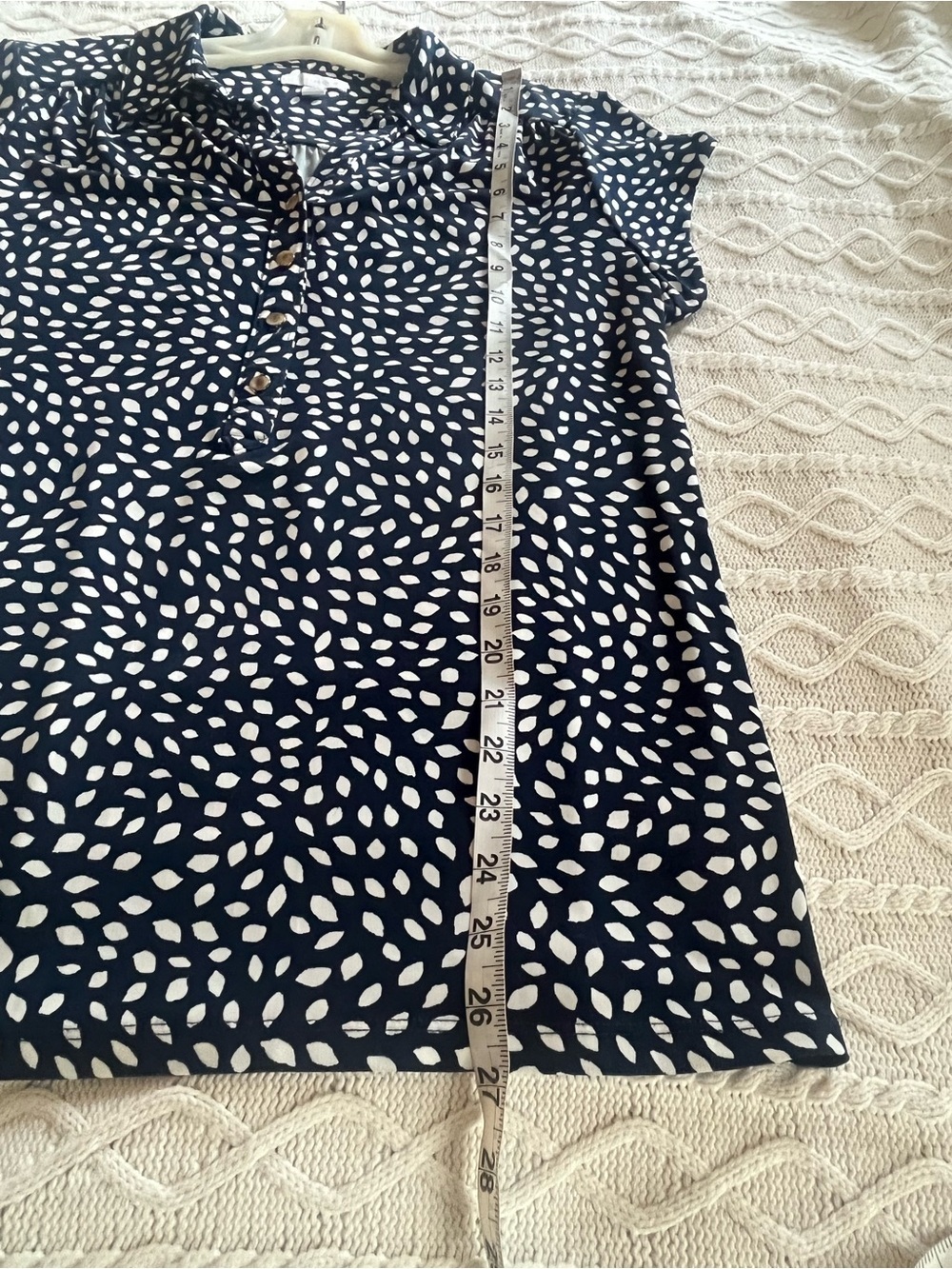 Charter Club Navy Blue 1/2 Button-Up Blouse with Detailed Pattern Size XL - Picture 13 of 16
